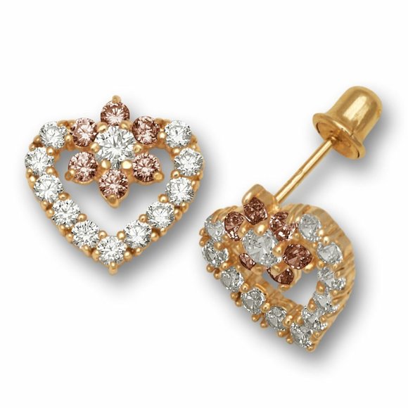 Solid 14K Yellow Gold Heart Shape Screw Back Earrings with Sparkling Birthstone - Picture 7 of 13